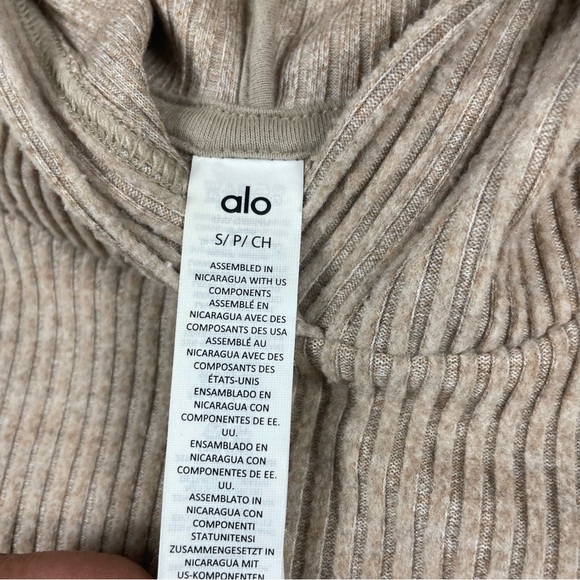 ALO Yoga Muse Hoodie Ribbed Gravel Heather Tan Cream Women Size Small Pullover - Picture 9 of 11